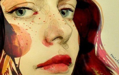 Maleri av en kvinne med fregner