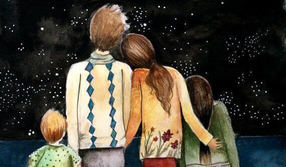 familie ser på stjernene