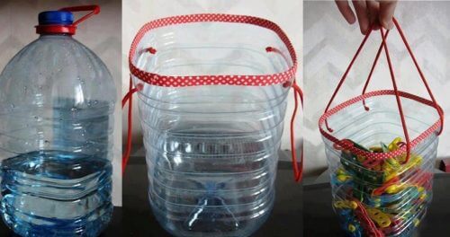 Kurv av resirkulerte plastflasker