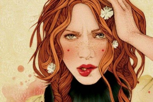 Kvinne biter seg i leppen