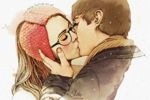 Par kysser i snøen