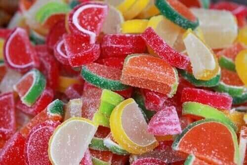 Jellybeans med fruktosesirup.