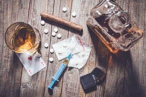 Narkotika, alkohol og pengespill, noen avhengigheter.